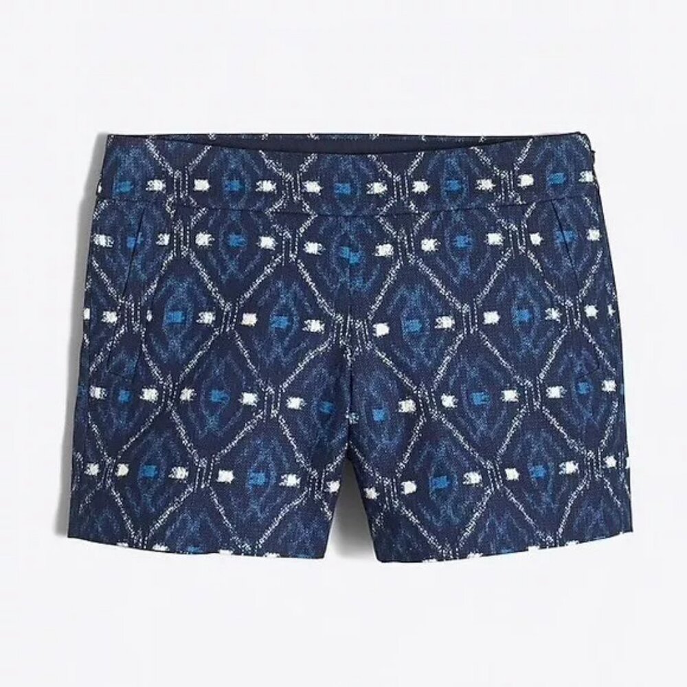 NEW J. Crew Blue Ikat Medallion Gauzey Chino Shorts Size 4